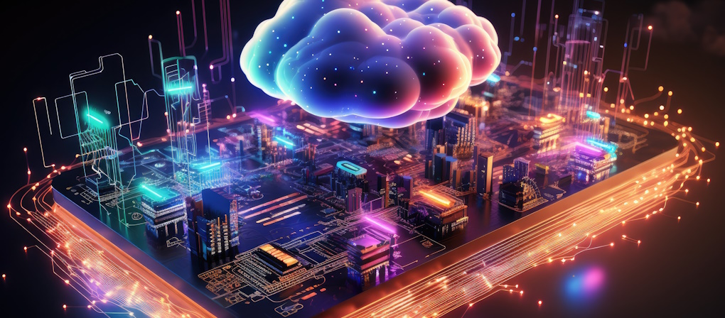 graphic with cloud over a circuit board